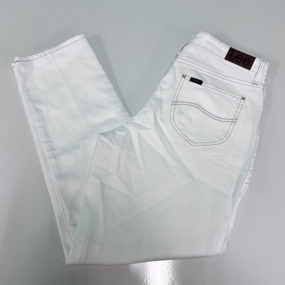NWT Lee Heritage Womens 10 White Denim Straight Leg Button Fly High Waist Jeans